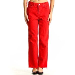 Zara Women’s Size 4 Red Straight Leg Jeans Red Raw Hem 26x31